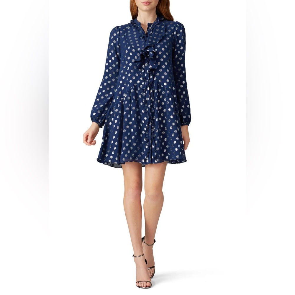 Saloni Tilly Metallic Fil Coupé Silk-blend Georgette Mini Dress In Navy